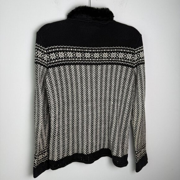 Liz Claiborne Sweater Meg Allen Ramie Cotton Zip Up Removable Faux Fur Collar Sm - Picture 5 of 9